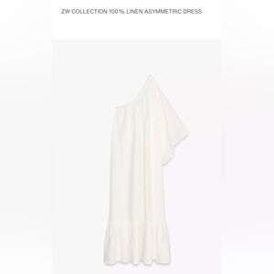 Zara 100% linen One-Shoulder White Dress